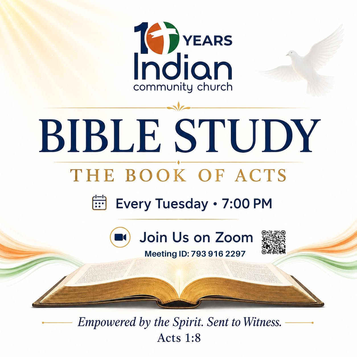Bible Study: The Book of Acts – Every Tuesday at 7 PM on Zoom, Meeting ID 793 916 2297